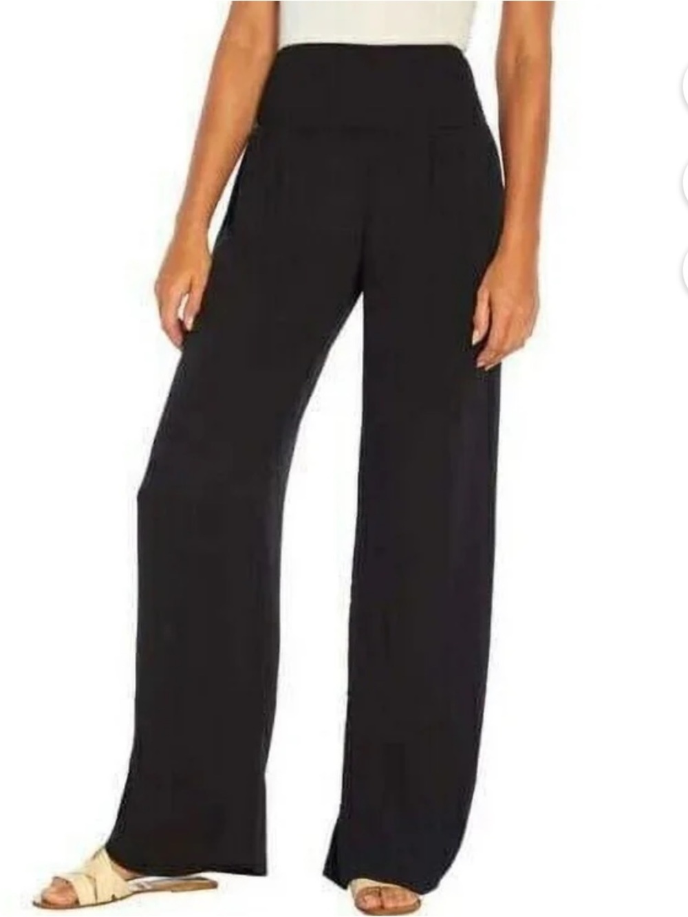 Three Dots Black Wide-Leg Pull-On Pants